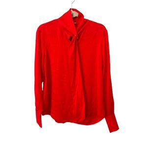 JASON WU Neck Tie Silk Button‎ Down Blouse Red NWOT Sz4
